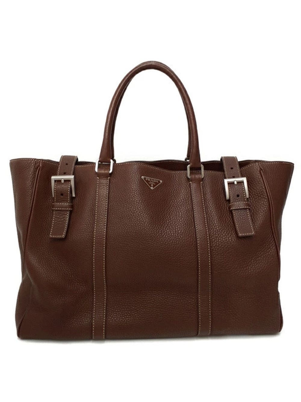 Prada Buckle Leather Shoulder Bag Brown